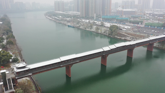 航拍衡阳东洲岛绝美雪景东洲雪景衡阳下雪了视频