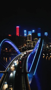 广西南宁大桥夜景交通航拍视频