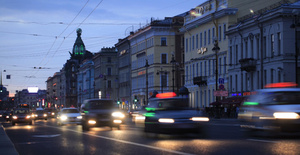 俄罗斯圣彼得堡内夫斯基大道交通延时10秒视频