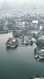 山东济南大明湖雪景航拍视频