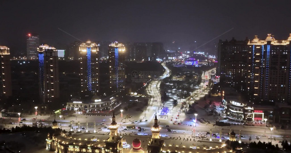 航拍哈尔滨冰雪大世界城市夜景风光视频