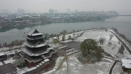 航拍衡阳东洲岛绝美雪景东洲雪景衡阳下雪了视频