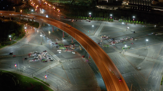 道路交通夜景4K航拍视频