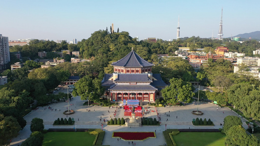 航拍中国广东广州中山纪念堂地标建筑外景视频