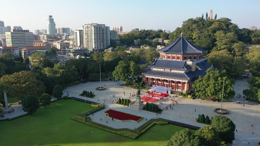 航拍中国广东广州中山纪念堂地标建筑外景视频