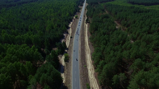 乘自行车在农村高速公路上骑自行车的者团体视频