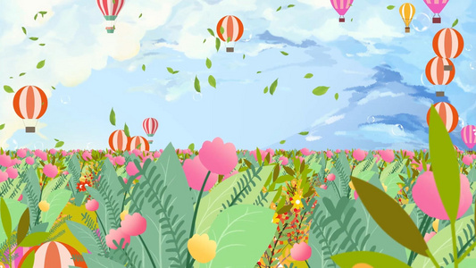唯美花海动态大气粒子花瓣热气球上升背景视频视频