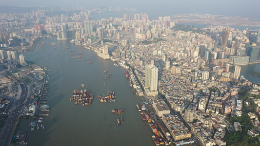 航拍中国澳门特别行政区澳门半岛 澳门西湾大桥 澳门旅游塔澳门塔视频