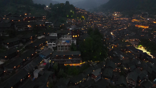 贵州贵阳千户苗寨航拍夜景视频