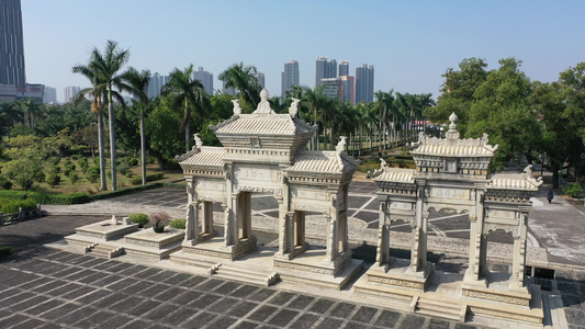 航拍中国广东珠海陈芳故居梅溪牌坊旅游区视频