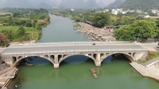 广西桂林阳朔遇龙河风景区航拍 视频