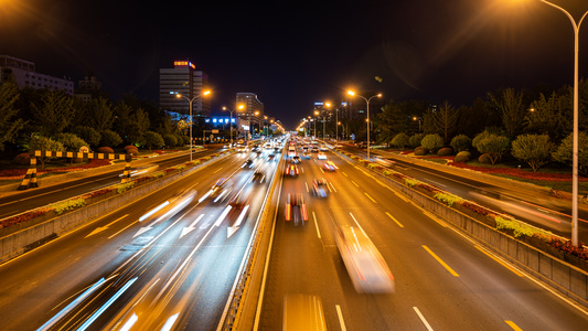 交通干道环路车流 夜景延时视频