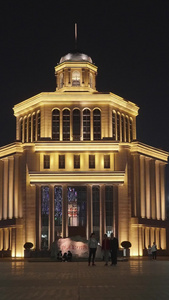 武汉地标历史博物馆建筑夜景街景人流素材城市素材视频