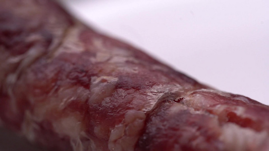 微距解剖香肠肉质腊肠熏肉视频