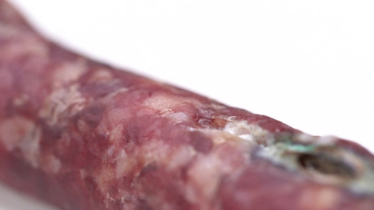 微距解剖香肠肉质腊肠熏肉视频
