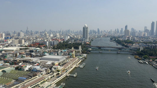 4K无人机航拍鸟瞰泰国曼谷城市中心建筑湄公河视频