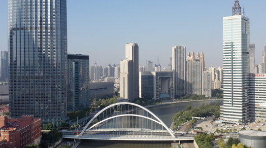 天津城市风光海河及高楼群视频