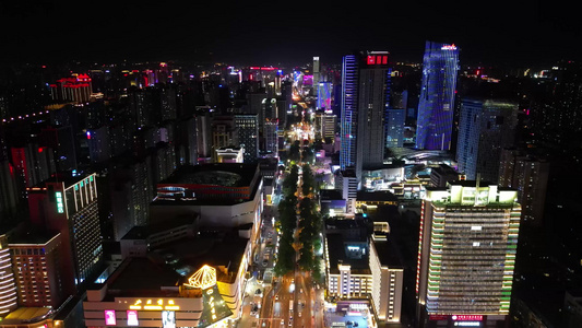 河北石家庄北国商城夜景灯光航拍视频