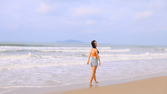 海边愉快的青年女性[女同胞]视频