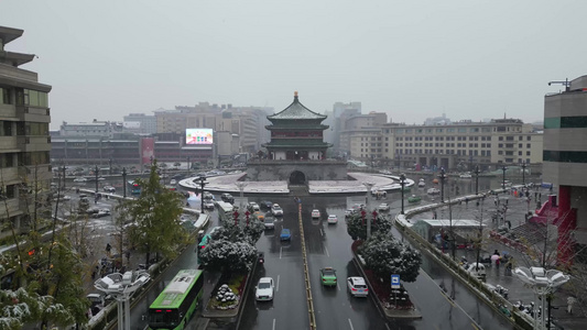 西安大雪钟楼永宁门城墙雪景航拍合集4视频