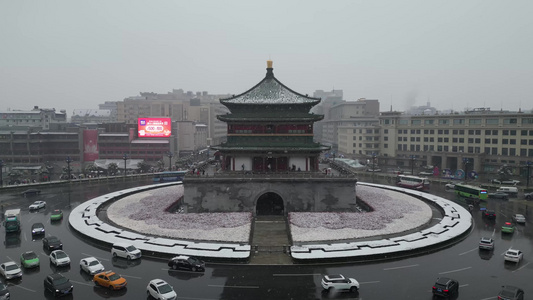 西安大雪钟楼永宁门城墙雪景航拍合集5视频