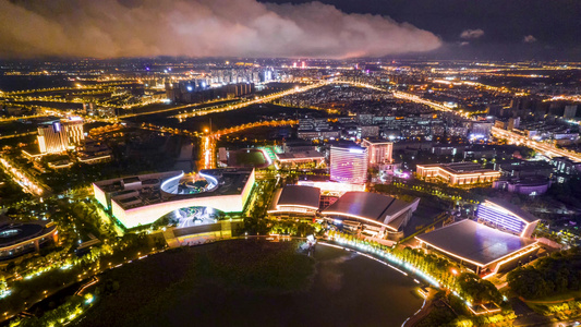 8K航拍扬州地标京华城夜景延时摄影视频