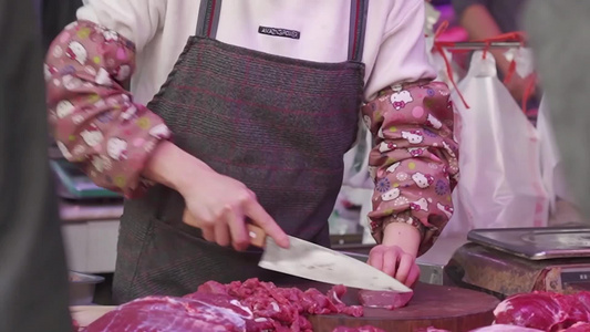 市场 切肉 牛肉视频