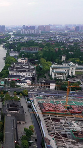 航拍江苏苏州护城河素材苏州河道视频