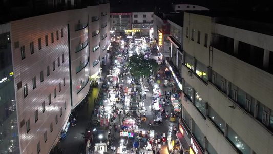 邯郸夜市步行街夜景人流航拍 视频