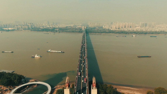 江苏南京长江大桥交通桥梁航拍视频