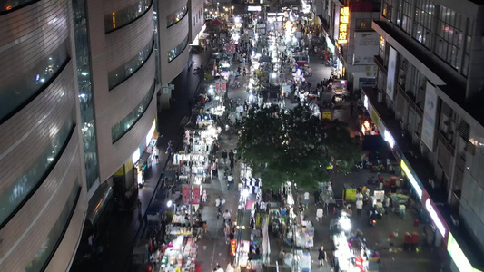 邯郸夜市步行街夜景人流航拍 视频