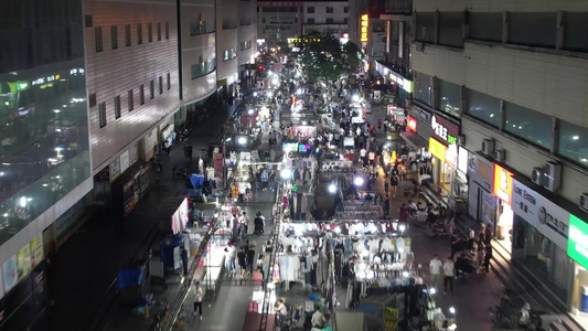 邯郸夜市步行街夜景人流航拍 视频