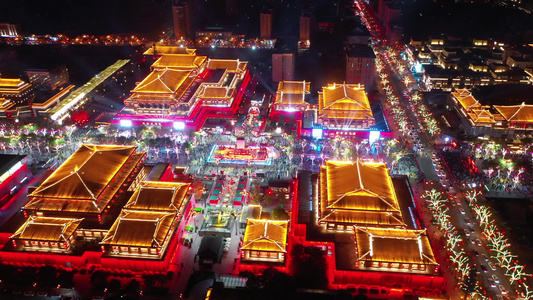 航拍陕西西安大唐不夜城夜景灯光秀 城市地标视频