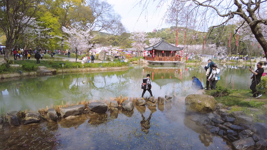 城市公园春天湖景街景玩耍游戏的人群4k素材【该视频无肖像权，请勿商用】视频