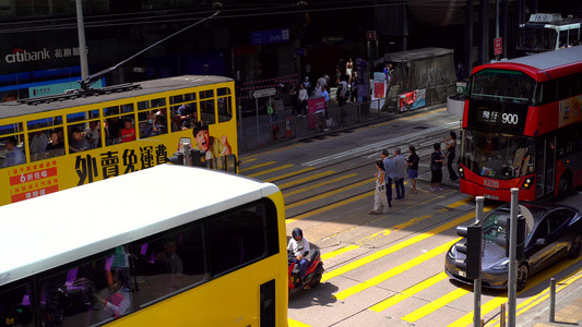 香港叮叮车车流行人街景视频