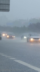 升格暴雨下的车流灾害性天气视频