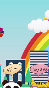 卡通城市彩虹舞台背景视频热气球视频