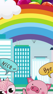 卡通城市彩虹舞台背景视频热气球视频