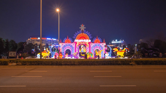 常州中华恐龙园灯会夜景延时视频