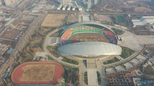 航拍河南省体育中心 河南郑州 城市体育设施 地标建筑视频