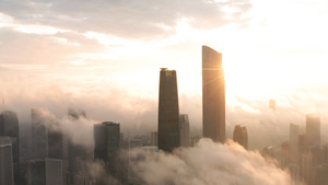 4k广州城市日出穿过云层59秒视频