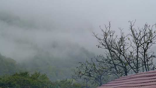 初秋雨中山脉云雾缭绕的绝美自然风光视频