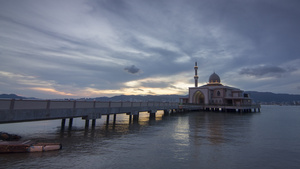 海边日落清真寺延时10秒视频