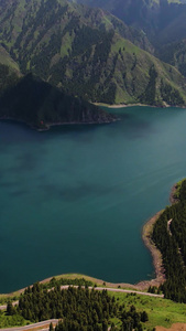 航拍5A新疆天山天池景区大天池全貌视频旅游景点视频