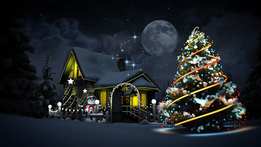 节日祝福之圣诞节唯美雪花粒子梦幻背景开场AE模板视频
