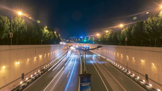 城市隧道交通车流夜景6K延时视频