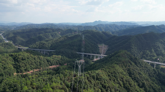 大自然山川森林国家电网航拍视频