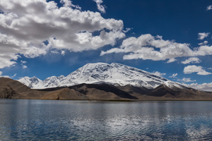 5A帕米尔高原旅游区喀拉库勒湖与慕士塔格峰延时视频16秒视频