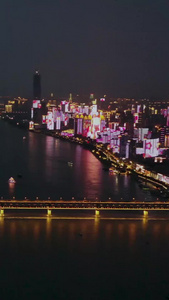 武汉城市长江灯光秀长江大桥视频
