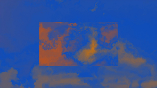 蓝色背景动画中在盒子内产生的橙色云状蒸气视频